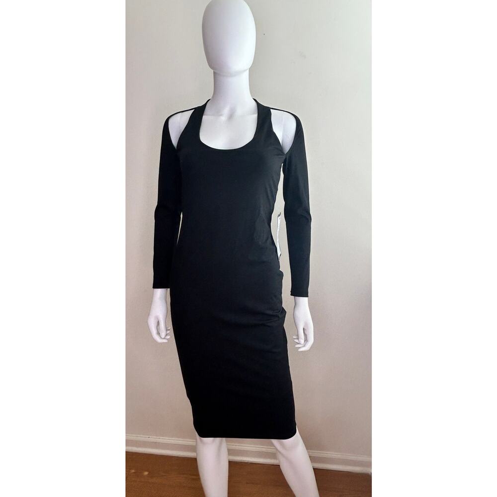 bebe Cold Shoulder Halter Neck Bodycon Cocktail Dress Black Women Small‎ NWT